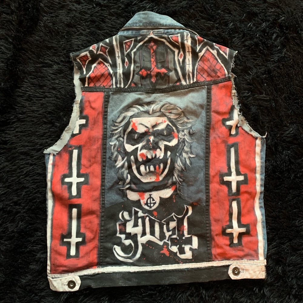 Custom metal Painted Denim Vest with Ghost the band design